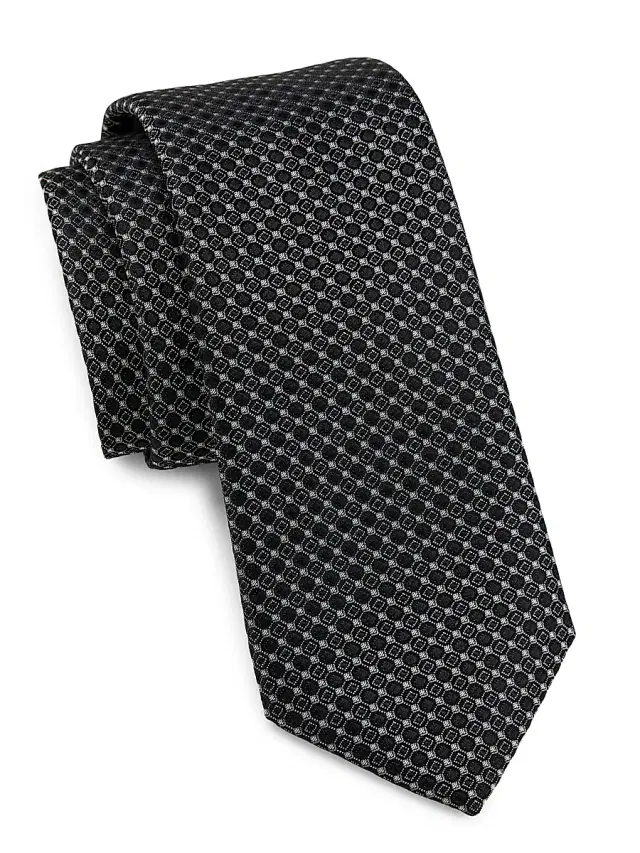 Men's Geometric Woven Silk Jacquard Tie - Black