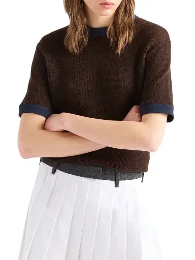 Prada Women's Short-Sleeved Cashmere Sweater - Brown - Size 12 | Thumbnail 2