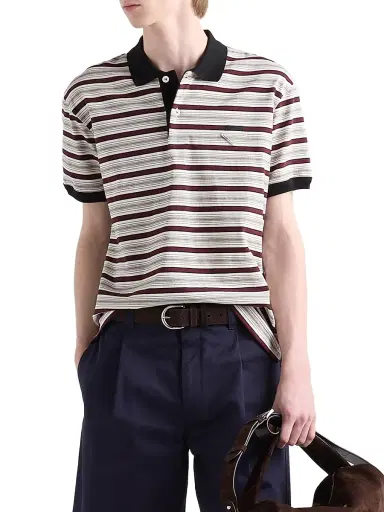 Prada Men's Short-Sleeved Cotton Polo Shirt - Beige Khaki | Thumbnail 2