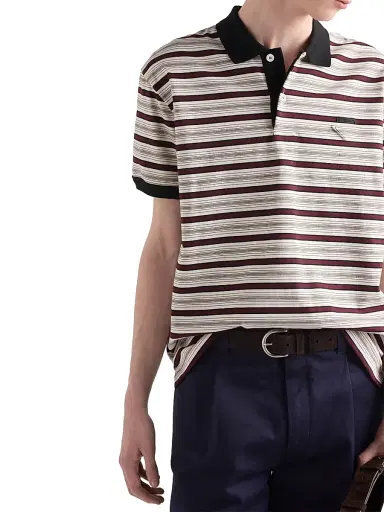 Prada Men's Short-Sleeved Cotton Polo Shirt - Beige Khaki | Thumbnail 4