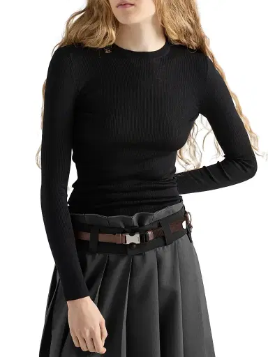 Prada Women's Wool Crew-Neck Sweater - Black - Size 4 | Thumbnail 2 Prada Women's Wool Crew-Neck Sweater - Black - Size 4 | Thumbnail 2