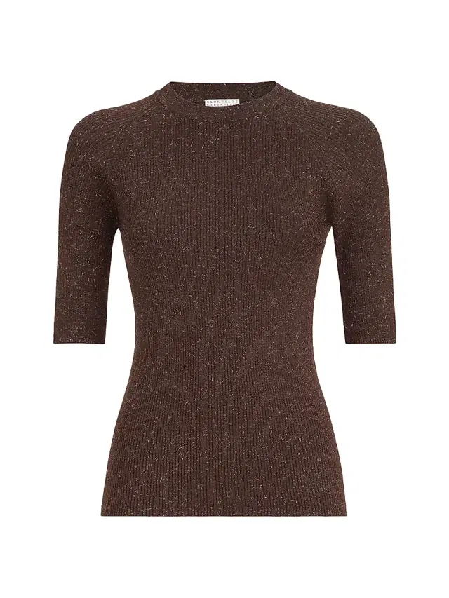 Brunello Cucinelli Women's Sparkling Cashmere Lightweight Rib Knit Sweater - Cocoa