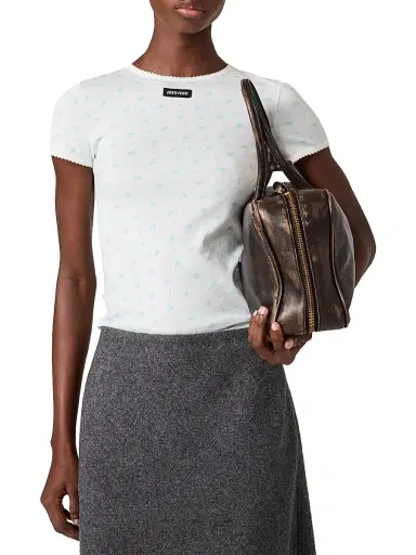 Miu Miu Women's Ribbed Jersey T-Shirt - White - Size Large | Thumbnail 2