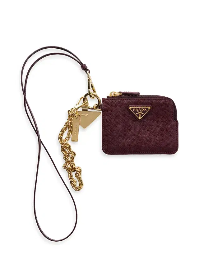 Women's Saffiano Leather Card Holder with Shoulder Strap - Dark Red