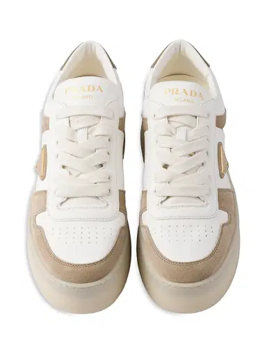 Prada Women's Downtown Bold Nappa Leather and Suede Sneakers - Beige Khaki - Size 11 | Thumbnail 2