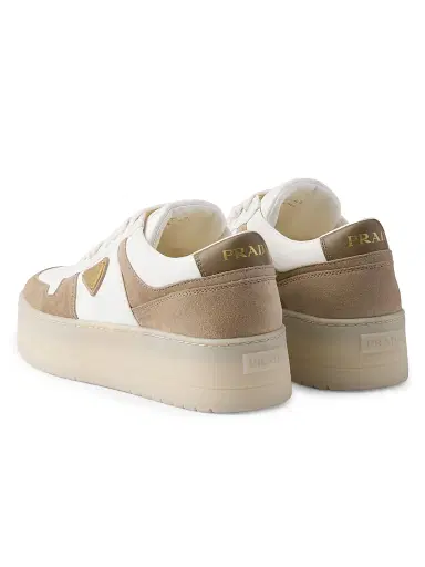 Prada Women's Downtown Bold Nappa Leather and Suede Sneakers - Beige Khaki - Size 11 | Thumbnail 3