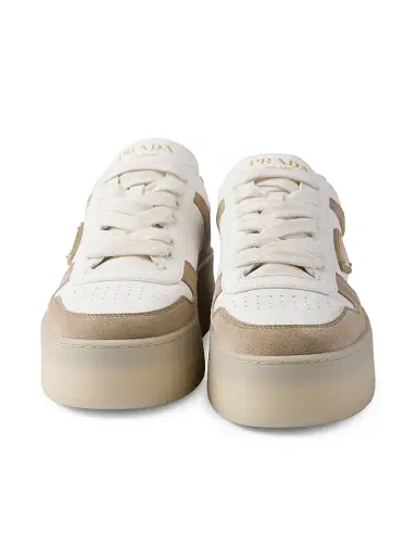 Prada Women's Downtown Bold Nappa Leather and Suede Sneakers - Beige Khaki - Size 11 | Thumbnail 4