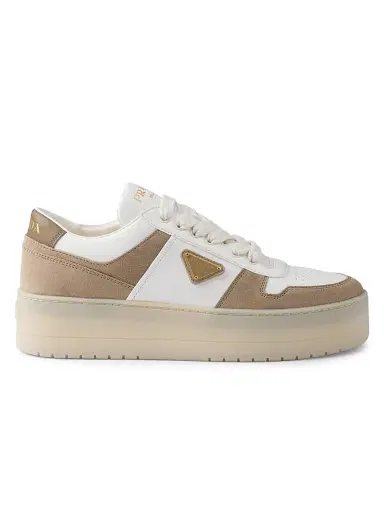 Prada Women's Downtown Bold Nappa Leather and Suede Sneakers - Beige Khaki - Size 11 | Thumbnail 1