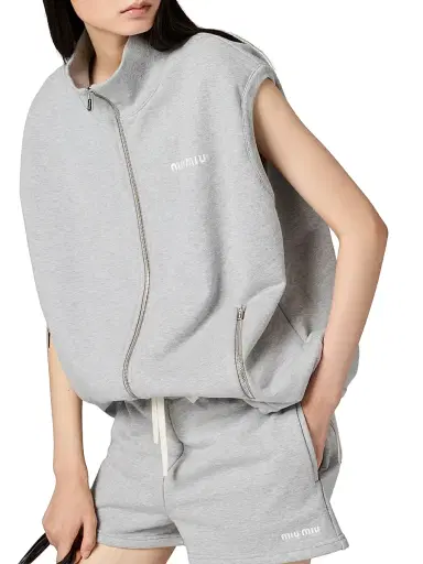 Miu Miu Women's Cotton Fleece Vest Sweatshirt - Grey - Size Large | Thumbnail 6 Miu Miu Women's Cotton Fleece Vest Sweatshirt - Grey - Size Large | Thumbnail 6