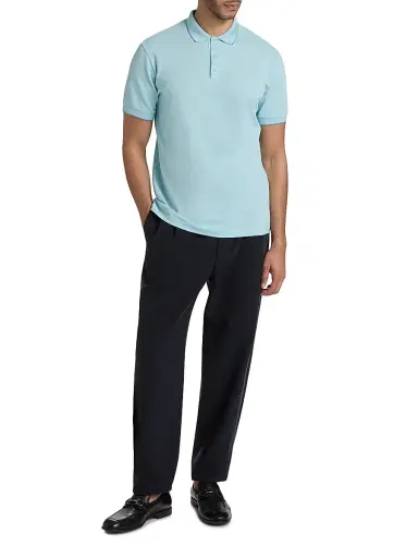 Giorgio Armani Men's Cotton Jersey Polo Shirt - Solid Turquoise - Size 46 | Thumbnail 2
