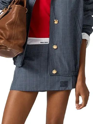 Miu Miu Women's Checked Technical Fabric Mini Skort - Blue - Size 6 | Thumbnail 2