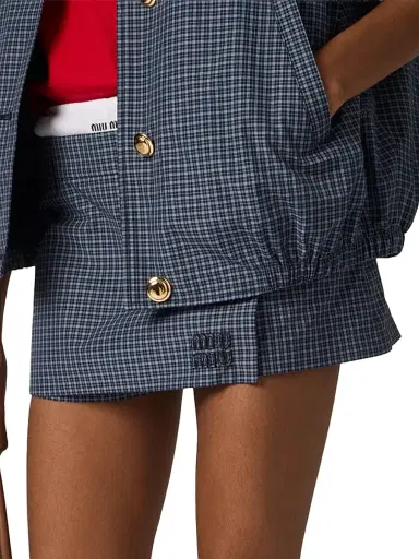 Miu Miu Women's Checked Technical Fabric Mini Skort - Blue - Size 6 | Thumbnail 3