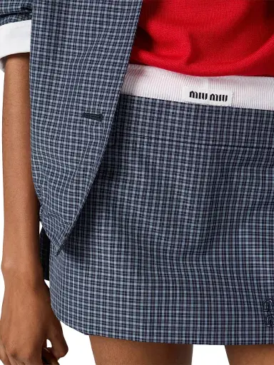 Miu Miu Women's Checked Technical Fabric Mini Skort - Blue - Size 6 | Thumbnail 6