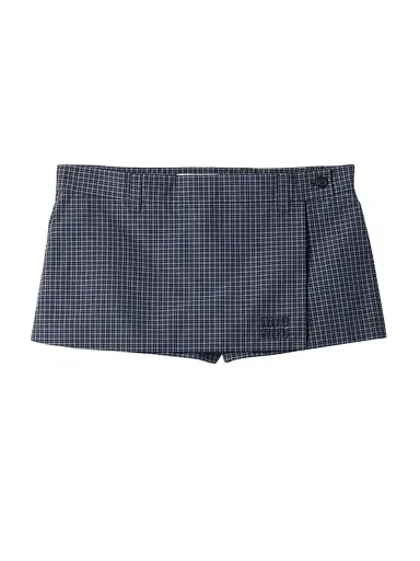 Miu Miu Women's Checked Technical Fabric Mini Skort - Blue - Size 6 | Thumbnail 1