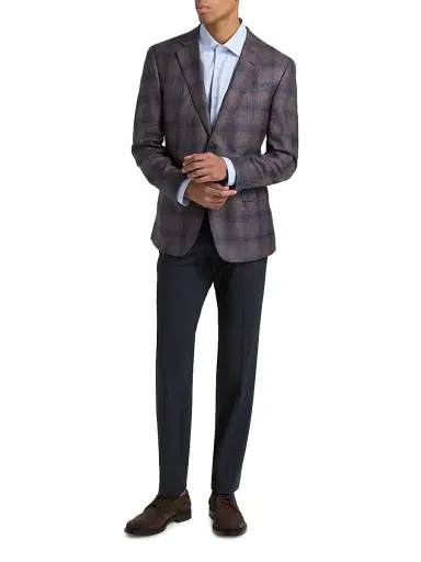 Emporio Armani Men's Plaid Single-Breasted Jacket - Navy Brown - Size 38 | Thumbnail 2
