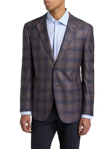 Emporio Armani Men's Plaid Single-Breasted Jacket - Navy Brown - Size 38 | Thumbnail 3
