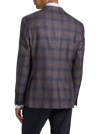 Emporio Armani Men's Plaid Single-Breasted Jacket - Navy Brown - Size 38 | Thumbnail 5
