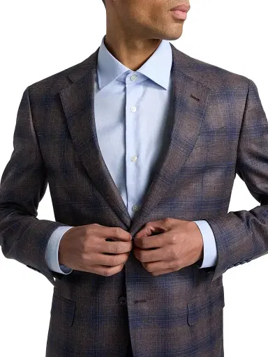Emporio Armani Men's Plaid Single-Breasted Jacket - Navy Brown - Size 38 | Thumbnail 6