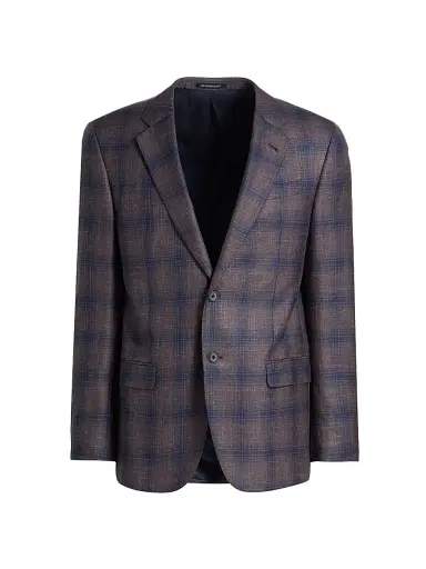 Emporio Armani Men's Plaid Single-Breasted Jacket - Navy Brown - Size 38 | Thumbnail 1