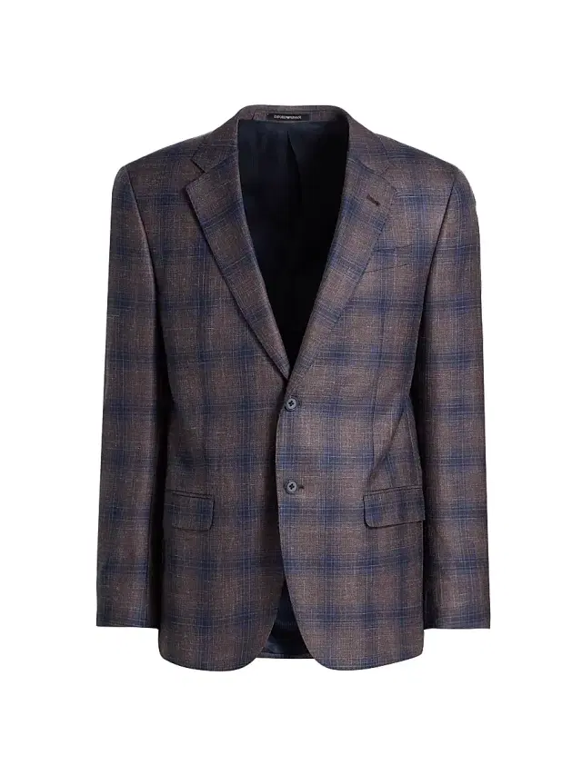 Emporio Armani Men's Plaid Single-Breasted Jacket - Navy Brown