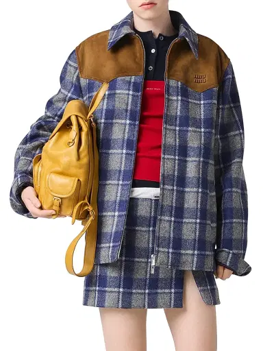 Miu Miu Women's Checked Blouson Jacket - Grey - Size 0 | Thumbnail 2 Miu Miu Women's Checked Blouson Jacket - Grey - Size 0 | Thumbnail 2