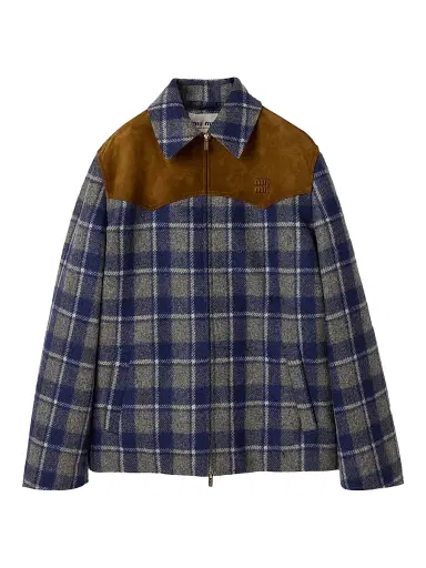 Miu Miu Women's Checked Blouson Jacket - Grey - Size 0 | Thumbnail 1 Miu Miu Women's Checked Blouson Jacket - Grey - Size 0 | Thumbnail 1