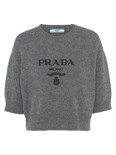 Prada Women's Wool and Cashmere Crew-Neck Sweater - Grey | Thumbnail 1 Prada Women's Wool and Cashmere Crew-Neck Sweater - Grey | Thumbnail 1