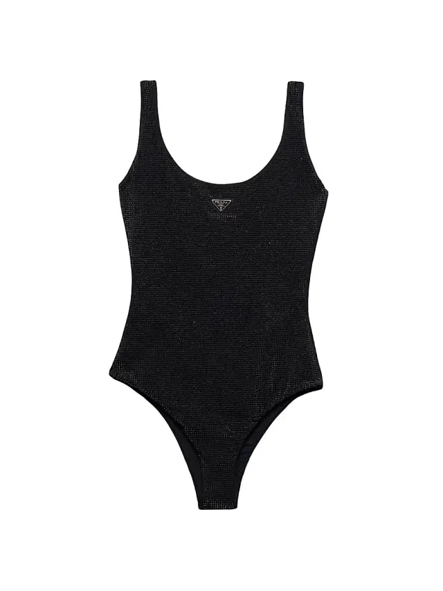 Women's Jersey One-Piece Swimsuit with Rhinestones - Black