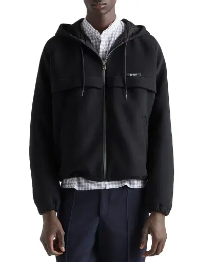 Prada Men's Hooded Technical Fabric Blouson Jacket - Black | Thumbnail 2 Prada Men's Hooded Technical Fabric Blouson Jacket - Black | Thumbnail 2