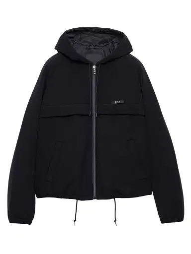 Prada Men's Hooded Technical Fabric Blouson Jacket - Black | Thumbnail 1 Prada Men's Hooded Technical Fabric Blouson Jacket - Black | Thumbnail 1