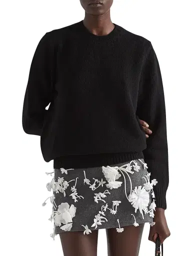 Prada Women's Wool and Cashmere Crew-Neck Sweater - Black | Thumbnail 2