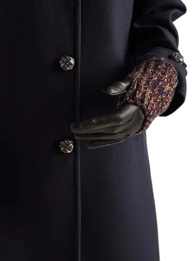 Prada Women's Nappa Leather and Mélange Knit Gloves - Blue | Thumbnail 2 Prada Women's Nappa Leather and Mélange Knit Gloves - Blue | Thumbnail 2