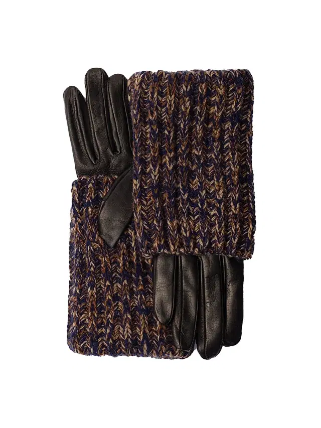 Prada Women's Nappa Leather and Mélange Knit Gloves - Blue