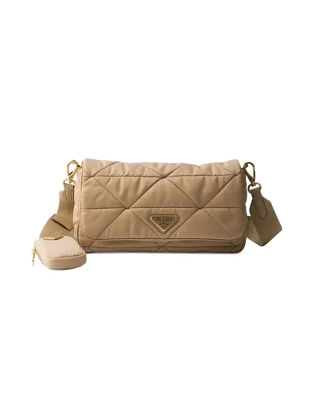Women's Padded Re-Nylon Shoulder Bag - Light Brown
