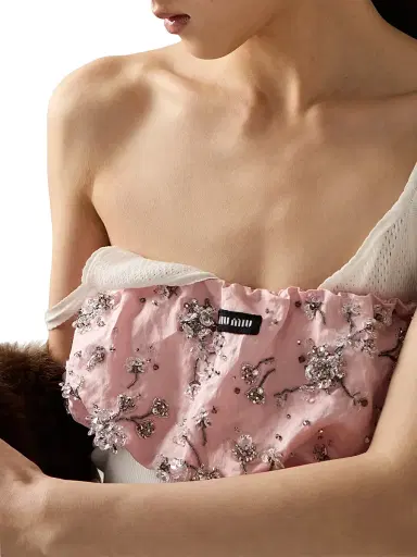 Miu Miu Women's Embroidered Duchesse Bandeau Top - Pink - Size 0 | Thumbnail 5