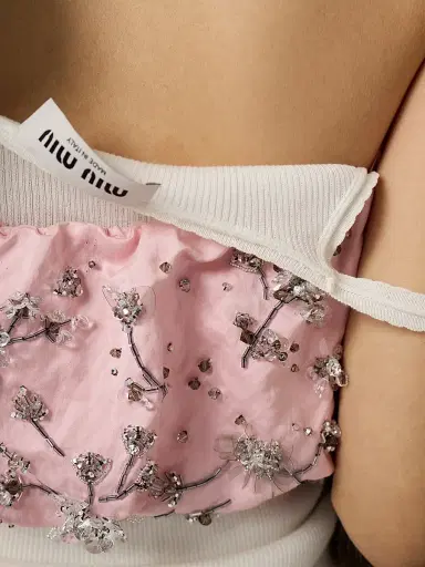 Miu Miu Women's Embroidered Duchesse Bandeau Top - Pink - Size 0 | Thumbnail 6