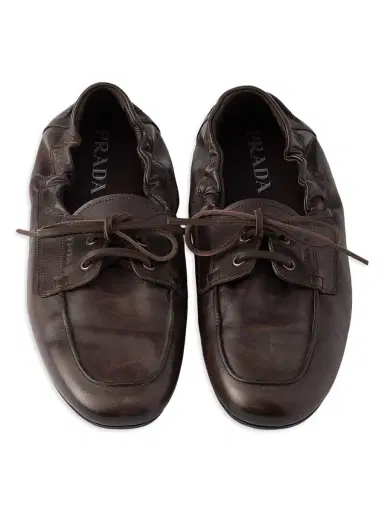 Prada Men's Shuffle Antiqued Leather Laced Shoes - Brown - Size 12 | Thumbnail 2