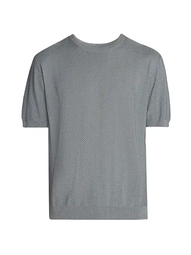 Giorgio Armani Men's Chevron Short-Sleeve Silk-Blend Sweater - Solid Light
