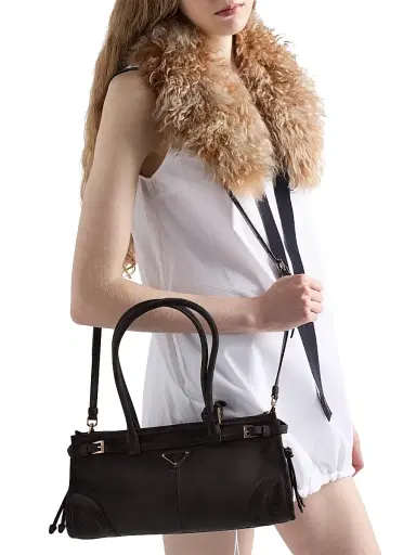 Prada Women's Bonnie Medium Suede Top Handle Bag | Thumbnail 2 Prada Women's Bonnie Medium Suede Top Handle Bag | Thumbnail 2