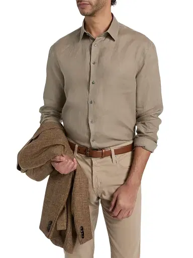Giorgio Armani Men's Linen Button-Front Shirt - Solid Light - Size 15.5 | Thumbnail 3 Giorgio Armani Men's Linen Button-Front Shirt - Solid Light - Size 15.5 | Thumbnail 3