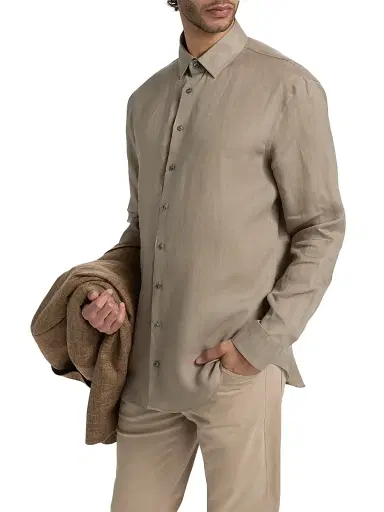 Giorgio Armani Men's Linen Button-Front Shirt - Solid Light - Size 15.5 | Thumbnail 4 Giorgio Armani Men's Linen Button-Front Shirt - Solid Light - Size 15.5 | Thumbnail 4