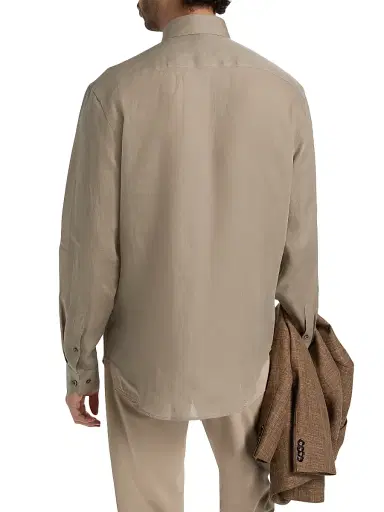 Giorgio Armani Men's Linen Button-Front Shirt - Solid Light - Size 15.5 | Thumbnail 5 Giorgio Armani Men's Linen Button-Front Shirt - Solid Light - Size 15.5 | Thumbnail 5