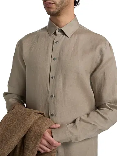 Giorgio Armani Men's Linen Button-Front Shirt - Solid Light - Size 15.5 | Thumbnail 6 Giorgio Armani Men's Linen Button-Front Shirt - Solid Light - Size 15.5 | Thumbnail 6