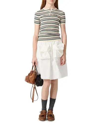 Miu Miu Women's Cotton Knit Henley Shirt - Beige Khaki - Size 10 | Thumbnail 2