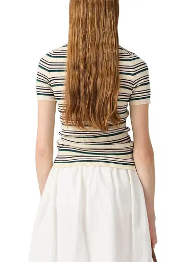 Miu Miu Women's Cotton Knit Henley Shirt - Beige Khaki - Size 10 | Thumbnail 4