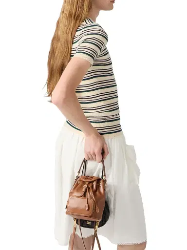 Miu Miu Women's Cotton Knit Henley Shirt - Beige Khaki - Size 10 | Thumbnail 5