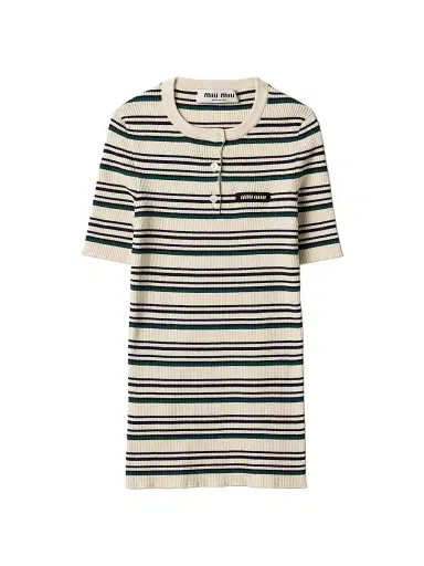 Miu Miu Women's Cotton Knit Henley Shirt - Beige Khaki - Size 10 | Thumbnail 1