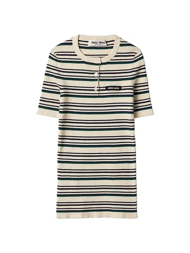 Miu Miu Women's Cotton Knit Henley Shirt - Beige Khaki