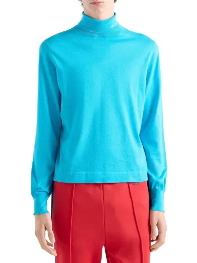 Prada Men's Cotton Turtleneck Sweater - Blue | Thumbnail 2 Prada Men's Cotton Turtleneck Sweater - Blue | Thumbnail 2