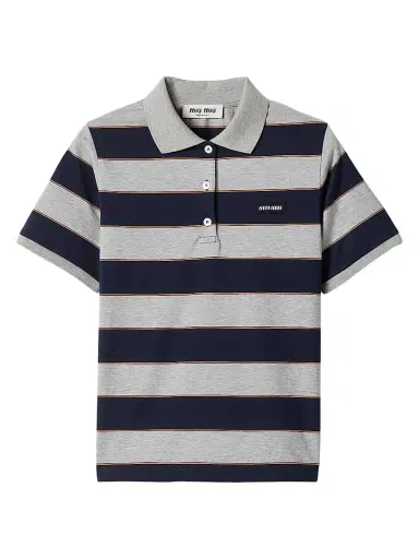 Miu Miu Women's Striped Jersey Polo Shirt | Thumbnail 1 Miu Miu Women's Striped Jersey Polo Shirt | Thumbnail 1
